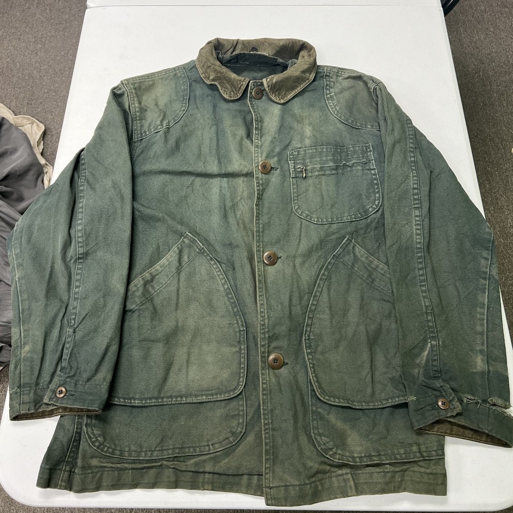 L.L. Bean Field Jacket Mens L Green Distressed Vintage Canvas Chore Coat